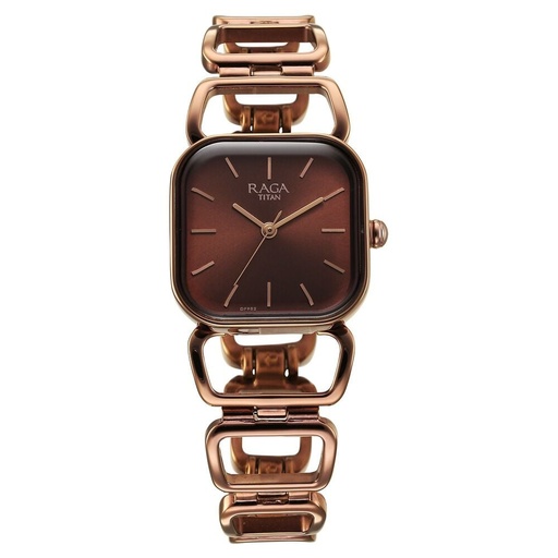 [2697qm02] Titan Raga Ascend Quartz Analog Brown Dial With Brown Color Metal Strap Watch For Women