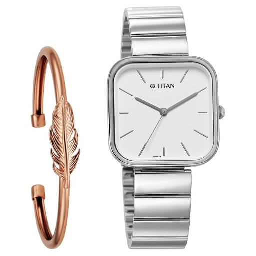 [2715sm01f] Titan Purple Stackables Quartz Analog White Dial Stainless Steel Strap Watch for Women