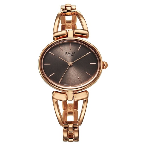 [2748wm01] Titan Raga Ascend Quartz Analog Brown Dial With Rose Gold Color Metal Strap Watch For Women