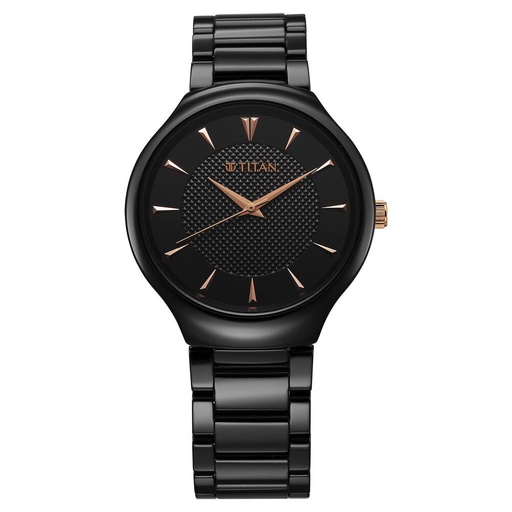 [90014kc05] Titan Regalia Ceramics Quartz Analog Black Dial Black Color Ceramic Strap Watch For Men
