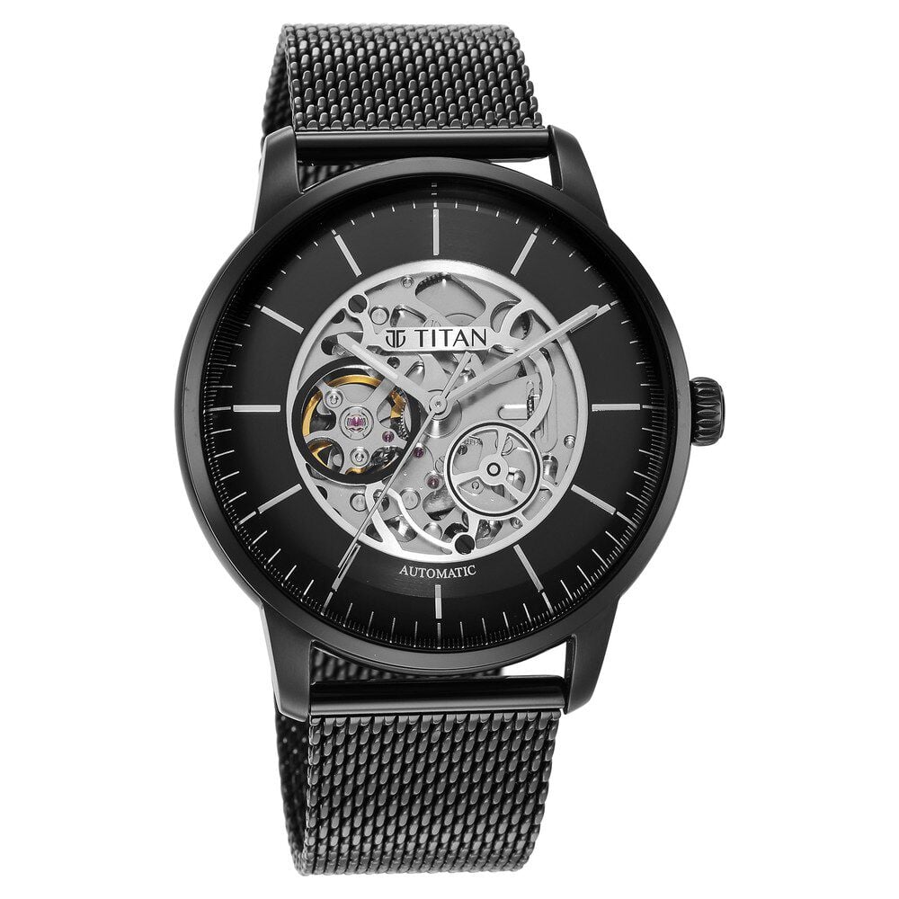 [90110nm01] Titan Mechanical Black Dial Automatic watch for Men with Stainless Steel Strap