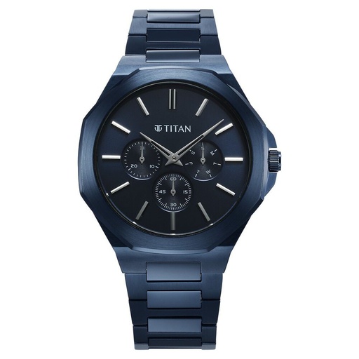 [90198qm01] Titan Classic Slim Multifunction Quartz Multifunction Blue Dial Stainless Steel Strap Watch For Men