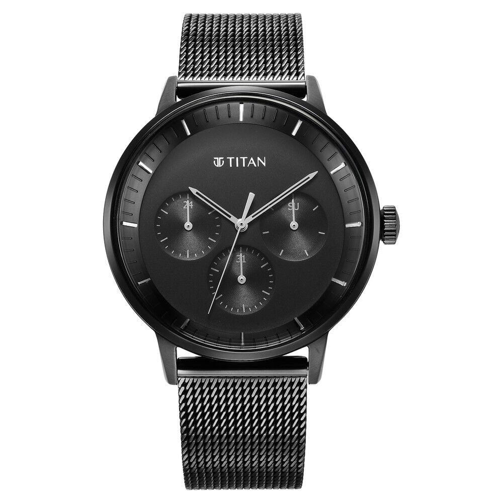 [94006nm01] Titan Modern Classics Black Dial Quartz Multifunction Stainless Steel Strap watch for Men