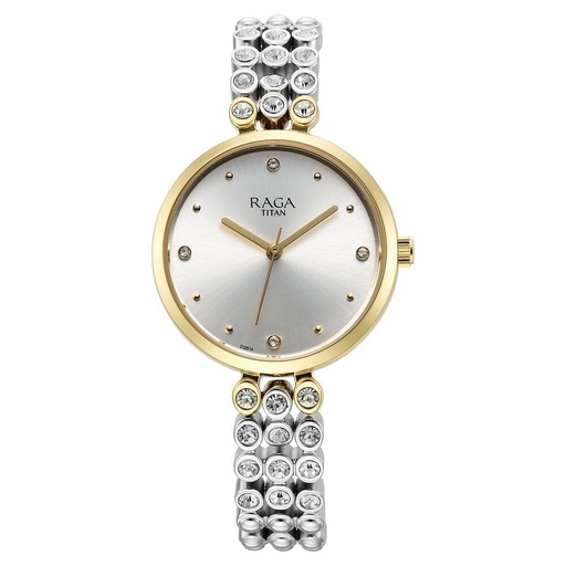 [95262bm01] Titan Raga Showstopper Quartz Analog Silver Dial Metal Strap Watch for Women