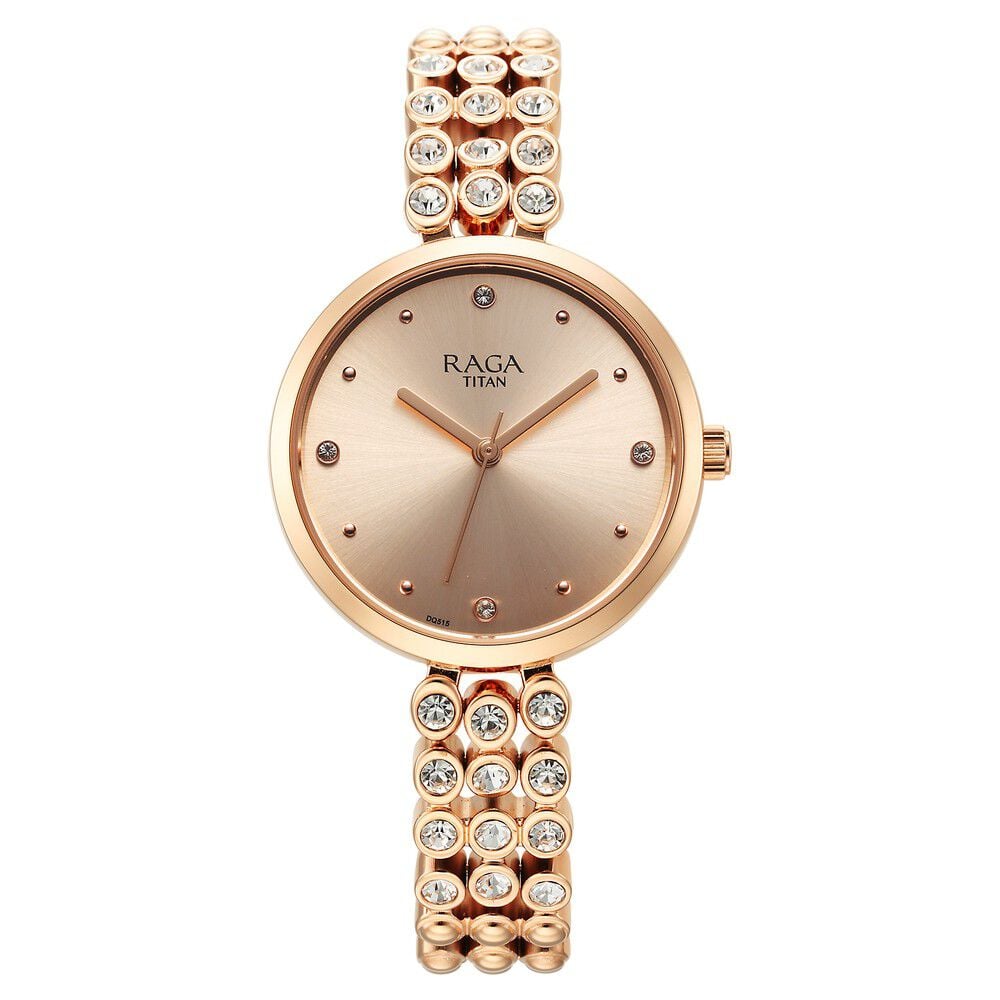 [95262wm01] Titan Raga Showstopper Quartz Analog Rose Gold Dial Metal Strap Watch for Women