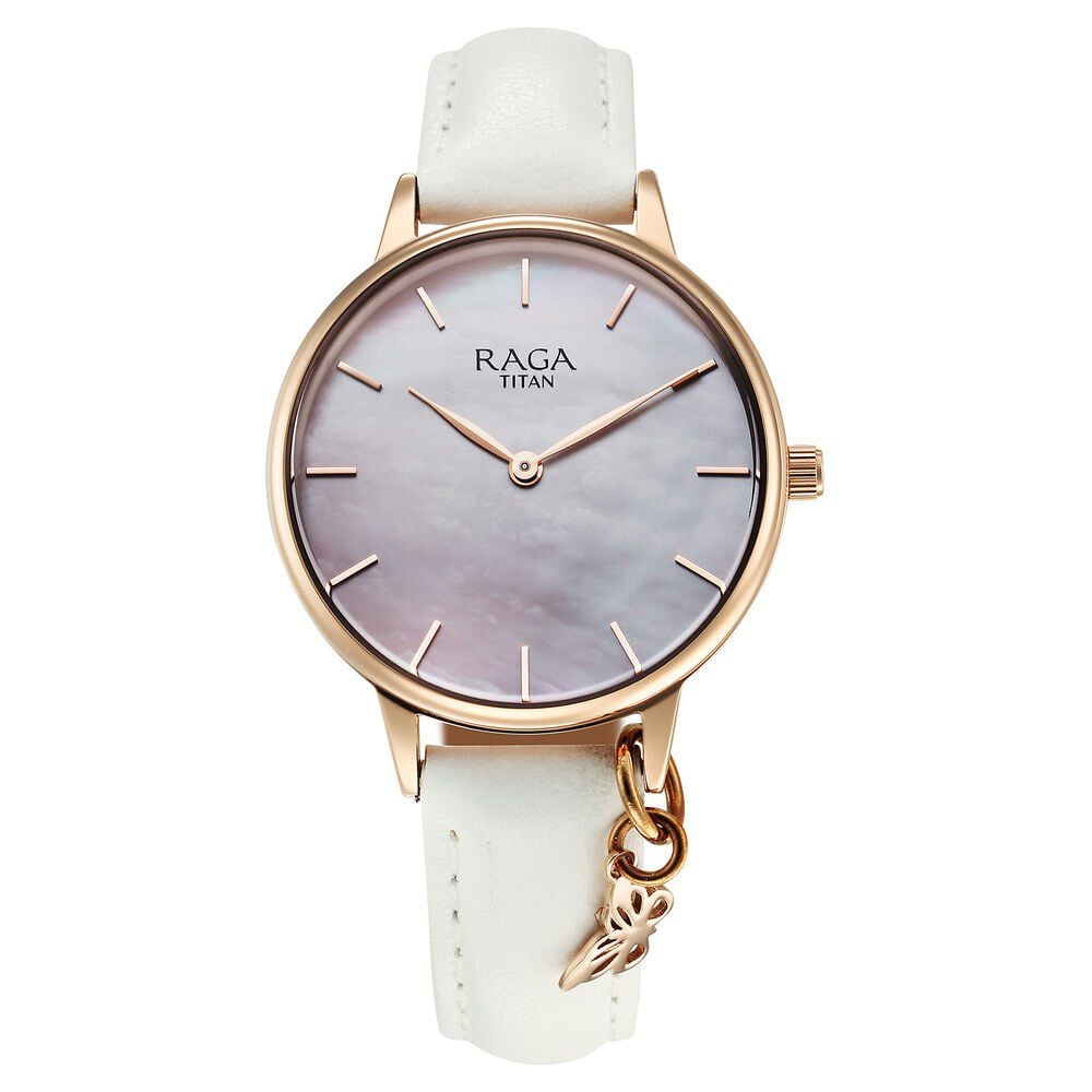 [95274wl03] Titan Raga Showstopper Quartz Analog Mother Of Pearl Dial Metal Strap Watch For Women