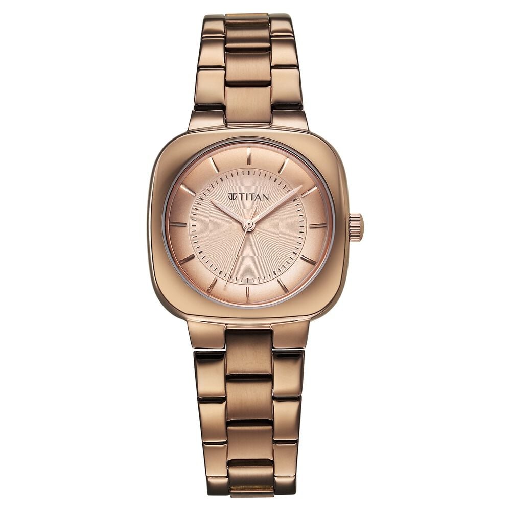 [95296qm01] Titan Horizon Quartz Analog Brown Dial Stainless Steel Strap Watch For Women