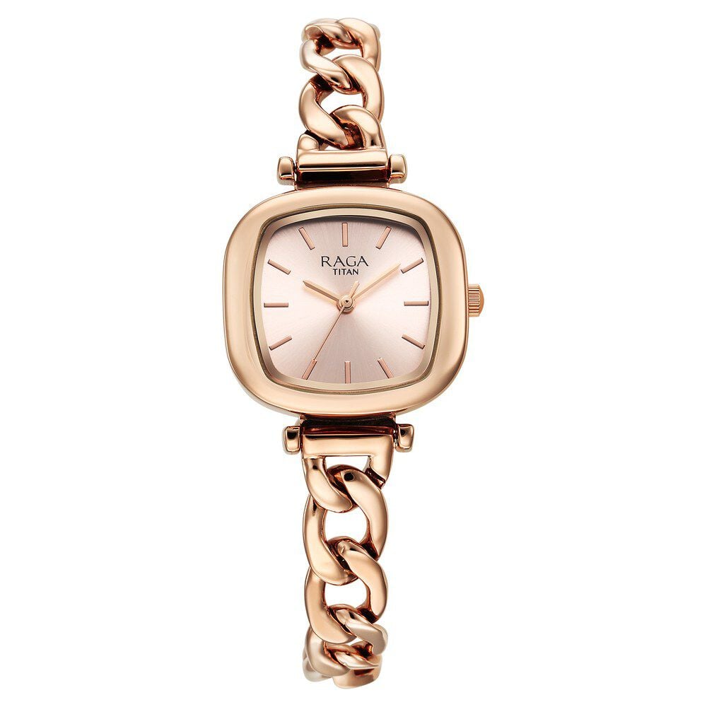 [95302wm01] Titan Raga Showstopper Quartz Analog Rose Gold Dial Metal Strap Watch For Women