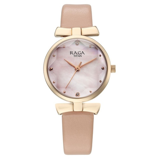 [95308wl01] Titan Raga Showstopper Quartz Analog Pink Dial Leather Strap Watch For Women