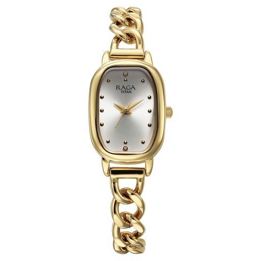 [95309ym01] Titan Raga Showstopper Quartz Analog Silver Dial Metal Strap Watch For Women