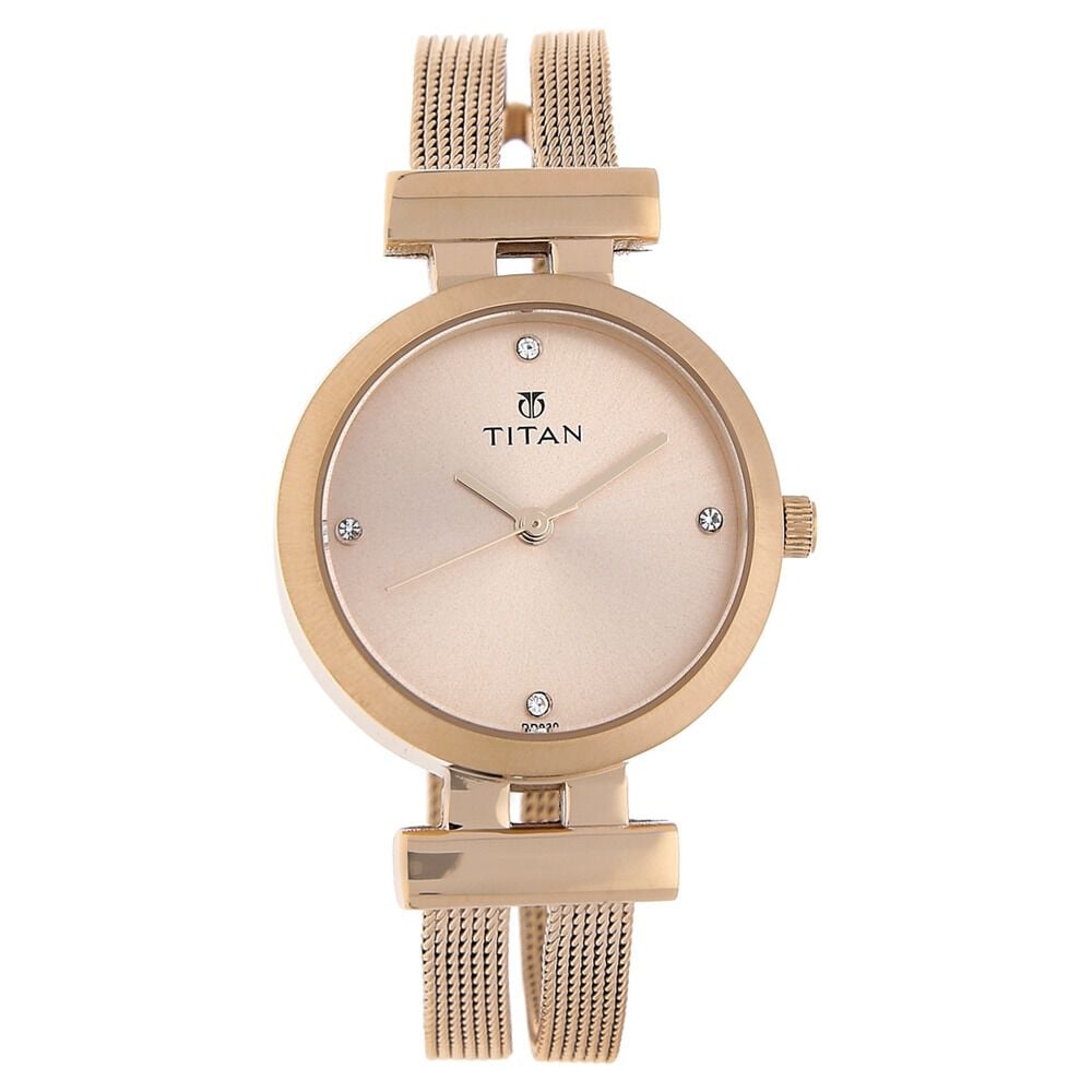 [9942wm01] Titan Quartz Analog Rose Gold Dial Stainless Steel Strap Watch for Women