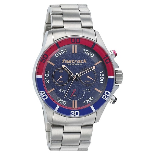 [3072sm02] Fastrack Big Time Quartz Chronograph Black Dial Stainless Steel Strap Watch for Guys