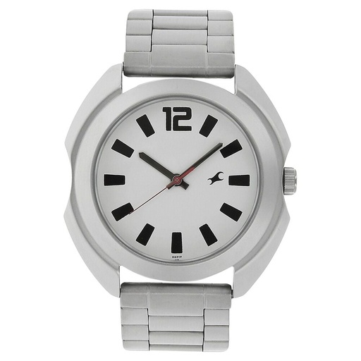 [3317sm01] Fastrack Stunners Quartz Analog Silver Dial Silver Metal Strap Watch For Guys