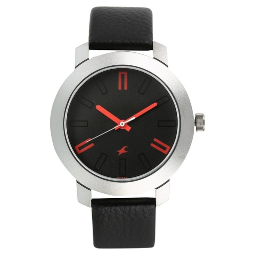 [3120sl02] Fastrack Quartz Analog Black Dial Leather Strap Watch for Guys