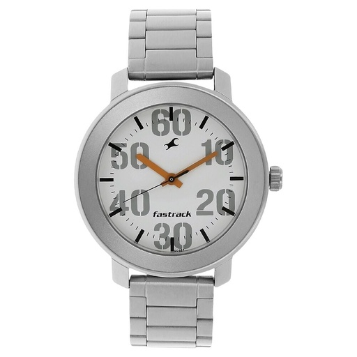 [3121sm01] Fastrack Quartz Analog White Dial Stainless Steel Strap Watch for Guys