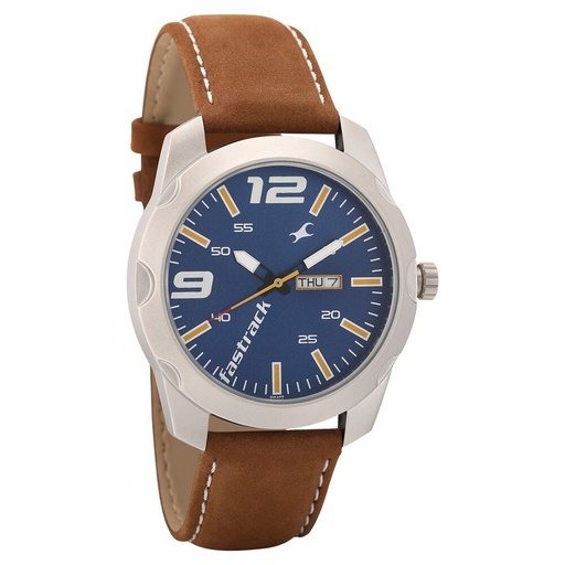 [3123sl03] Fastrack Quartz Analog Black Dial Leather Strap Watch for Guys