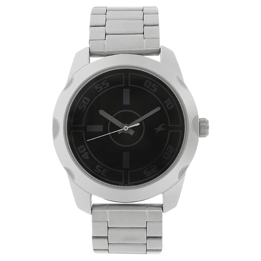 [3123sm01] Fastrack Quartz Analog Black Dial Stainless Steel Strap Watch for Guys