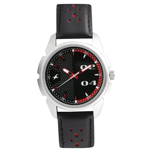 [3124sl06] Fastrack Loopholes Quartz Analog Grey Dial Leather Strap Watch for Guys
