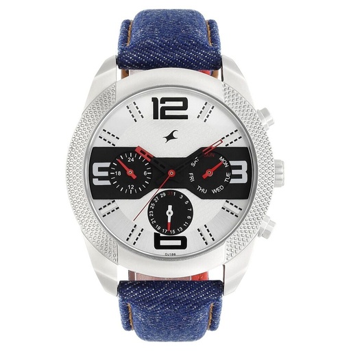 [3117sl01] Fastrack Quartz Analog White Dial Leather Strap Watch for Guys