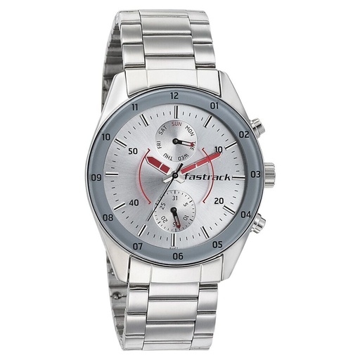 [3291sm01] Fastrack Stunners Quartz Analog Grey Dial Metal Strap Watch for Guys