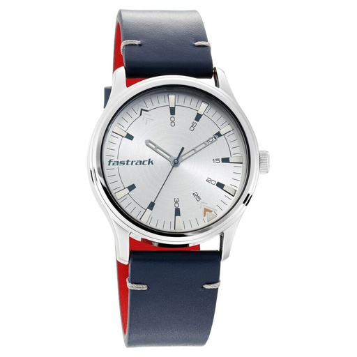 [3236sl01] Fastrack I Love Me Quartz Analog Silver Dial Leather Strap Watch for Guys
