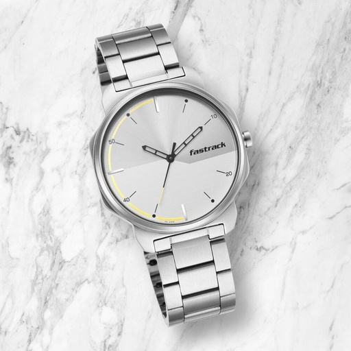 [3254sm01] Fastrack Stunners Quartz Analog Silver Dial Metal Strap Watch for Guys