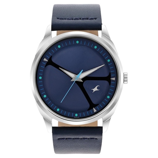 [3273sl03] Fastrack MetaWe Quartz Analog Blue Dial Leather Strap Watch For Guys