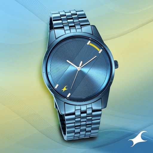 [3277qm01] Fastrack Stunners Quartz Analog Blue Dial Metal Strap Watch for Guys