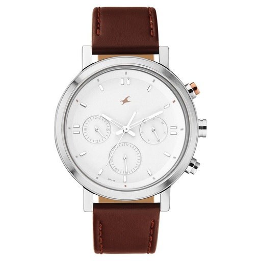 [3287kl02] Fastrack Tick Tock Quartz Analog White dial Leather Strap Watch for Guys