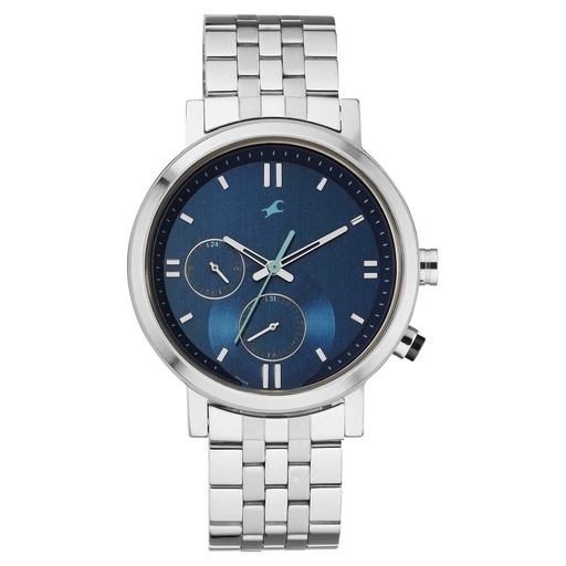 [3287km05] Fastrack Tick Tock Quartz Analog Blue dial Metal Strap Watch for Guys
