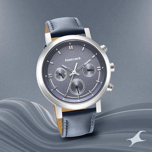 [3287sl01] Fastrack Tick Tock Quartz Multifunction Blue Dial Leather Strap Watch for Guys