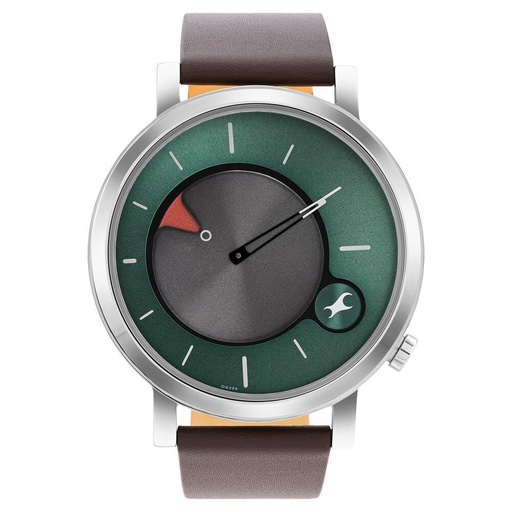 [3287sl06] Fastrack MetaWe Quartz Analog Green Dial Leather Strap Watch For Guys