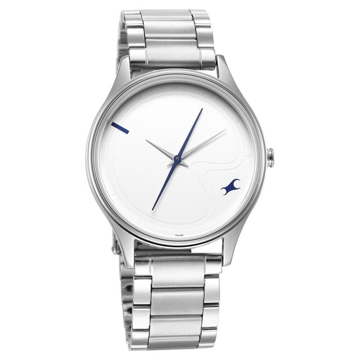 [3290sm01] Fastrack Stunners Quartz Analog Silver Dial Metal Strap Watch for Guys