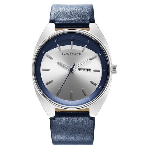 [3292sl01] Fastrack Snob X Silver Dial Leather Strap Watch for Guys