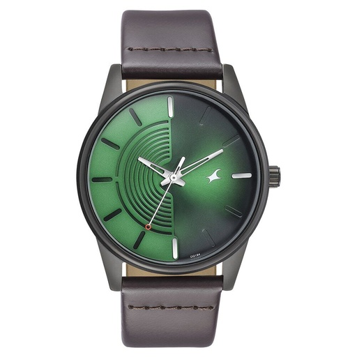 [3305nl01] Fastrack Stunners Quartz Analog Green Dial Leather Strap Watch for Guys