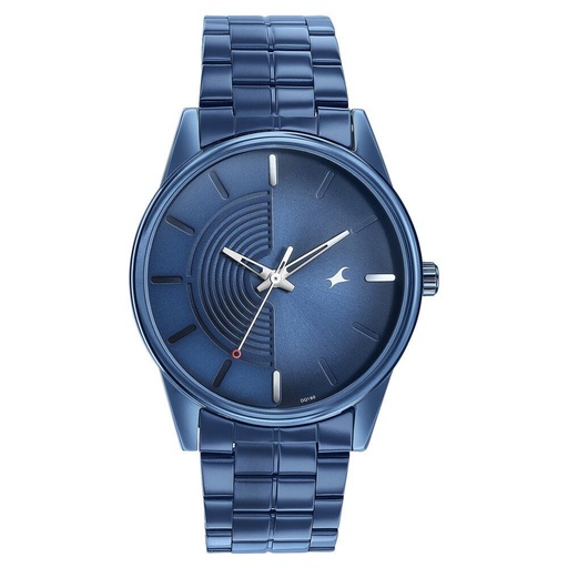 [3305qm02] Fastrack Stunnerse Quartz Analog Blue Dial With Blue Metal Strap Watch for Guys