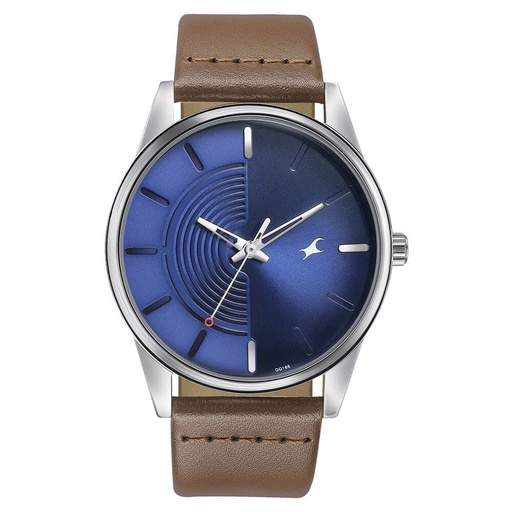[3305sl01] Fastrack Stunners Quartz Analog Blue Dial Leather Strap Watch for Guys