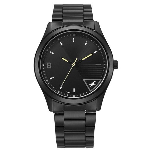 [3317nm01] Fastrack Stunners Quartz Analog Black Dial Black Metal Strap Watch For Guys