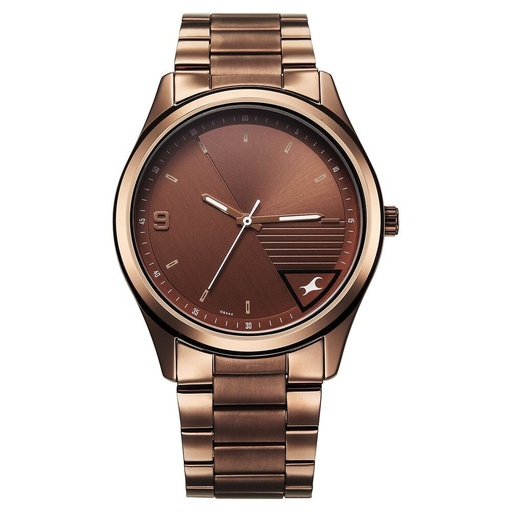 [3317qm02] Fastrack Stunners Quartz Analog Brown Dial Brown Metal Strap Watch For Guys
