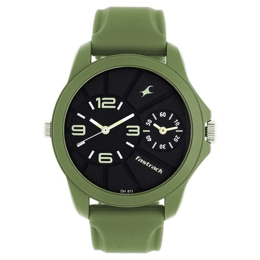 [38042pp07] Fastrack Dual Time Quartz Analog Black Dial Silicone Strap Watch for Guys