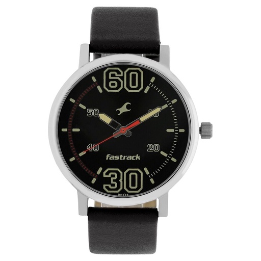 [38052sl03] Fastrack Fundamentals Quartz Analog Grey Dial Leather Strap Watch for Guys