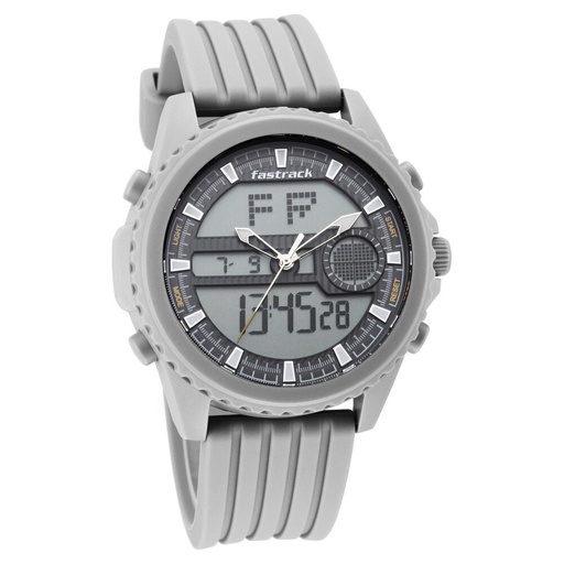 [38064pp02] Fastrack Streetwear Quartz Analog Digital Grey Dial PU Strap Watch for Guys