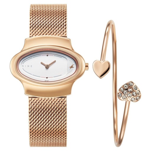[6004wm01f] Fastrack Pulse Quartz Analog White Dial Stainless Steel Strap Watch for Girls