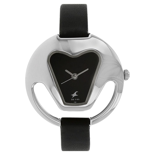 [6107sl02] Fastrack Quartz Analog Black Dial Leather Strap Watch for Girls