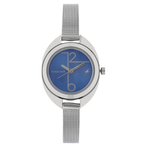 [6125sm01] Fastrack Quartz Analog Blue Dial Metal Strap Watch for Girls