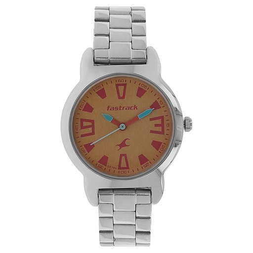 [6117sm02] Fastrack Quartz Analog Purple Dial Stainless Steel Strap Watch for Girls