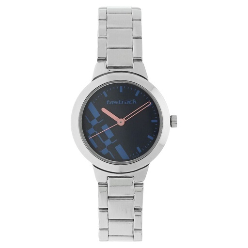 [6150sm03] Fastrack Checkmate Quartz Analog Blue Dial Stainless Steel Strap Watch for Girls