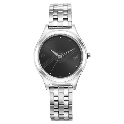 [6152sm06] Fastrack Stunners Black Dial Metal Strap Watch for Girls