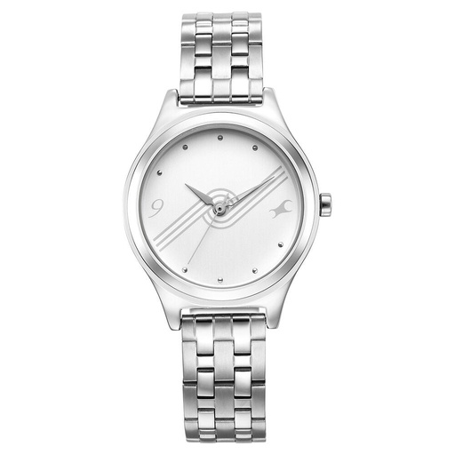 [6152sm07] Fastrack Stunners White Dial Metal Strap Watch for Girls