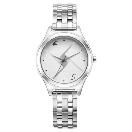 [6152sm08] Fastrack Stunners Silver Dial Metal Strap Watch for Girls